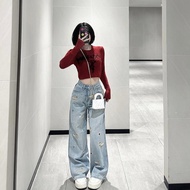 ELWYN women's straight-leg jeans, blue high-waisted wide-leg jeans, size S M L SPG15