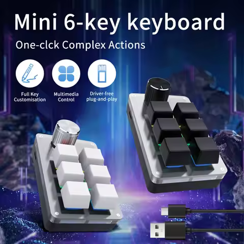 6 Keys 1 Knob Mini Keyboard Customize Copy and Paste Volume Adjustment Shortcut Keys Portable Mechan