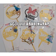 ACYLIC TOPPER CARTOON / HAPPY BIRTHDAY TOPPER GOLD