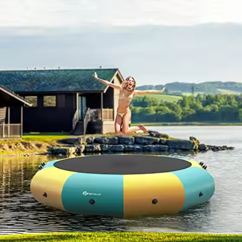 Inflatable Water Trampoline 10FT 12FT 15FT Recreational Bouncer with Electric Inflator Rope Ladder M