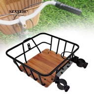 [Szxflie1] Bike Front Basket Sundries Container Trendy Decor Wood Base Iron Wire Easy Install Cyclin