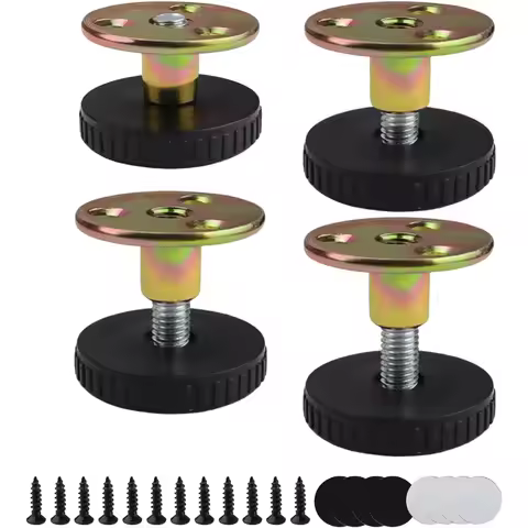 Furniture Feet - Pack of 4 Height Adjustable Feet, 27-40 Mm, Carbon Steel, Screwed or Self-Adhesive 