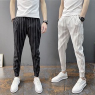 Men's striped casual pants, slim-fit cropped pants, harem pants