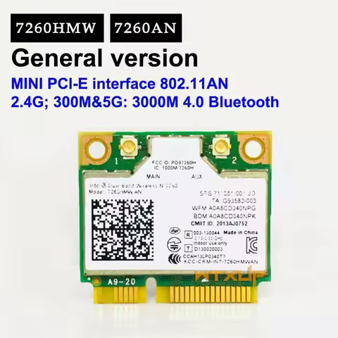 1Pcs AC 7260HMW Mini PCI-E Wireless Card, Dual Band 2.4G+5G WiFi Bluetooth 4.0 802.11a/b/g/n Network