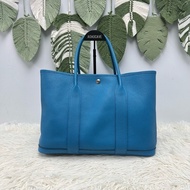 HERMES GARDEN PARTY 36 藍色真皮手提包 A Stamp