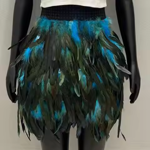 Festival Faux Feather Skirt Punk Gothic Style Hand-Stitched Design Stage Performance Punk Gothic Min