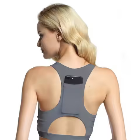 PHIKESEYA Women's Compression Padded Sport Bra With Phone Pocket Yoga Bra Sportswear Elastic Running
