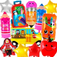 21 Pcs Large Back to School Balloons,Colorful Pencil Crayon Schoolbag Star Bus House Foil Balloons,W