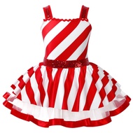 #2T-16 Kids Girls Christmas Dance Costume Candy Cane Santa Claus Leotard Dress Sequins Striped Ice S