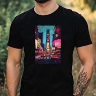 Mens Times Square Motif Cotton T-Shirt