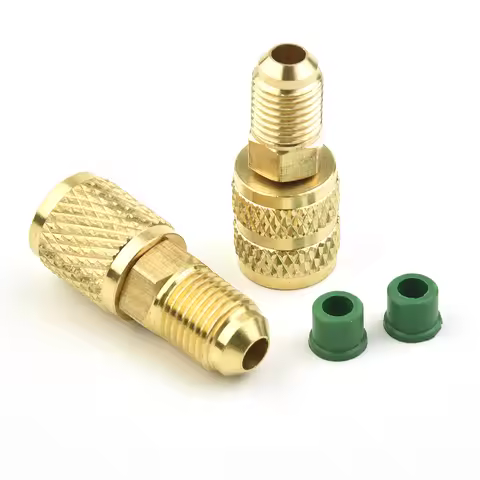 2PC Brass Adapter 5/16 1/4inch Changeover Valve For R410A R32 R22 For Refrigerant HVAC Split Air Con