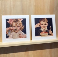 本店獨立印製美國VINTAGE 家樂氏麥片小孩廣告插畫一對