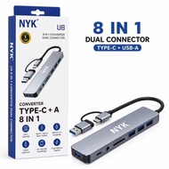 NYK U8 USB Hub Type C + USB 8 in 1 Dual Connector Convertera