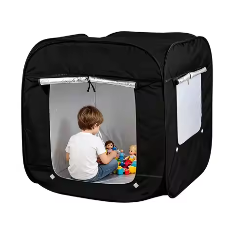 Sensory Play Tent Portable Foldable Den with Window Calm Down Black Tent for Children Bedroom Room H