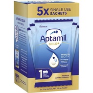 Aptamil Gold ขนาดทดลองแบบซอง 5 ซอง สำหรับ 500ml บรรจุ 109.5 กรัม