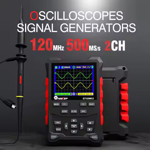 TOOLTOP Dual channel Digital Oscilloscope ET120MC2 Mini AUTO Handheld Oscilloscope Signal Generator