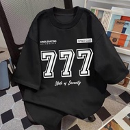 KEMEJA Premium oversized men's crweneck t-shirt | Unisex "777" letter screen printed t-shirt | Casua