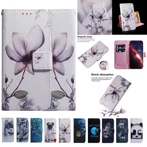 Painted Flip Leather Magnetic Case For LG Stylo 7 5 K50 Q60 K40S K41S K51S K61 K52 K62 Q52 Velvet G9