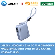 UGREEN 10000MAH 33W 3C FAST CHARGING POWER BANK WITH BUILT-IN USB-C CABLE (PB584-75173B) - BLACK
