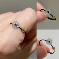 Rich Flower~Unique Flower Coin Braided Rope Ring Niche Design High-End Simple Ring Size Adjustable