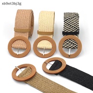 Cod Summer Women Elastic Belt Buckle Ring Classic Boho Straw Woven Belt Dress Belt