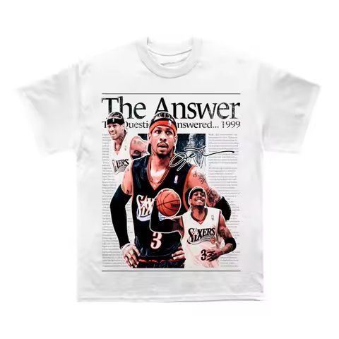 Allen Iverson Mens Cotton TShirt Vintage Streetwear Retro Athleisure White