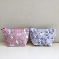 日本 YOU+MORE 灰粉色帆布 兔仔圖案 文具 化妝品 收納袋