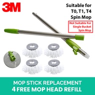 3M Scotch-Brite Spin Mop Replacement Stick Spare Part for T0 T1 T4 with 4 Mop Head Refill (NOT SUITABLE FOR SINGLE BUCKET SPIN MOP)