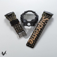 (Vcustom) GA700 CUSTOM PRINTING " LV SUPREME " BLACK BAND AND BEZEL WATCH STRAPS