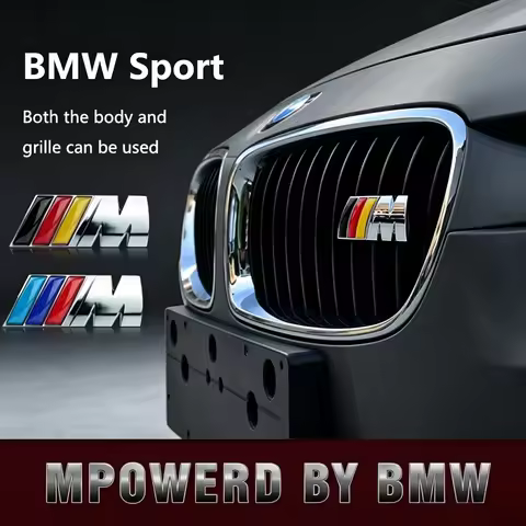 1Pc 3D Metal M Power Sport Emblem Badge, Car Styling Exterior Decor Sticker, Front Grille Side Fende
