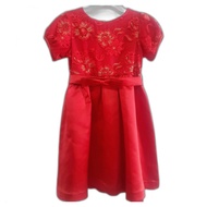 red dress anak perempuan, brokat dan pita ikat pinggang, baju pesta