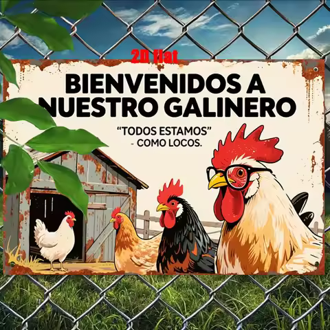 7.8"x11.8" 1pc 2D Flat Metal Wall Plaque - Spanish Chicken House Iron Sign, Garden/Farm/Ranch Courty