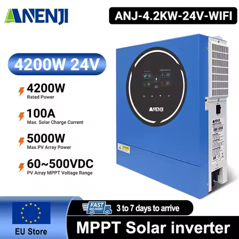 ANENJI 4.2KW Hybrid Solar Inverter 220V 24V On/Off Grid Built-in 100A MPPT WiFi Pure Sine Wave Dual 