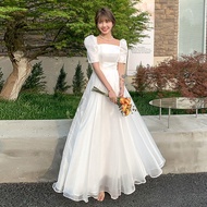 White Civil Wedding Dress French Princess Long Fairy Debut Dresses