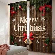 2pcs 2D flat printing Merry Christmas Party Curtains merry christmas2 Fabric Without Electricity Ver