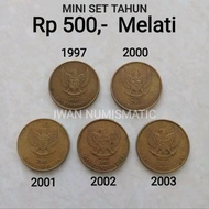 Mini Set Tahun Uang Koin 500 Melati Kuning 1997 2000 2001 2002 2003