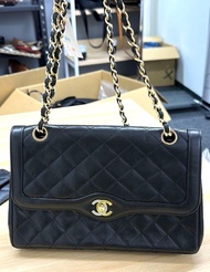 Chanel Vintage Black Lambskin  Paris Limited Edition bag 中古黑色羊皮金銀扣巴黎限定雙蓋包