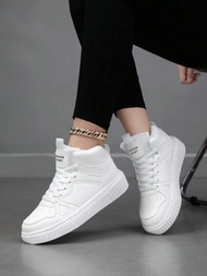 女款白色高筒運動鞋,透氣舒適的魔術貼設計,皮革運動鞋