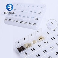 BO 32 Grid Pill Organizer Box, Portable Plastic Medicine Organizer, Safe To Use Sturdy Moisture Proof Lightweight One Month Pill Cases Monthly Medication Plan