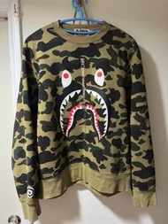 2016 A Bathing Ape Bape 1st Gore-Tex windstoppe camo shark crewneck Green camo 迷彩鯊魚 猿人 稀有古著 L 大學t