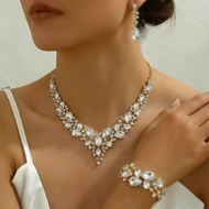 Jewelry Jewelry Necklace Earrings Bracelet Three-Piece Set Full Diamond Bridal Jewelry Set Matching 