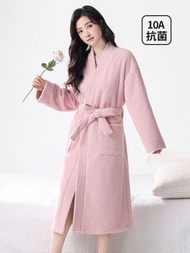 半邊絨男士睡衣男款睡袍加絨加厚睡衣秋冬女士浴袍抗菌情侶家居服