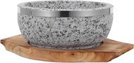ABOOFAN Dolsot Bibimbap Bowl with Trivet Set 600ml Korean Stone Pot Granite Stone Bowl with Wood Bas