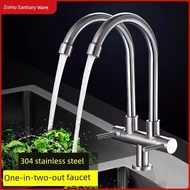 paip sinki kepala paip sinki One-In Two-Out Three-Way Stainless Steel Kitchen Faucet Sink Double-Out