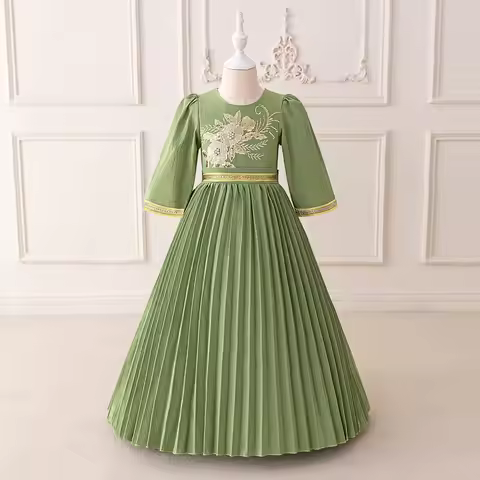 Muslim Girls Ramadan Robes Patchwork Embroidered Ball Gown Kid Festival Performances Parties Banquet