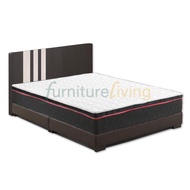 Furniture Living Queen size Divan Bedframe (Brown) + Queen size Pocket Spring Mattress 10inch