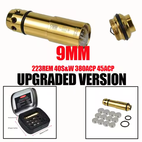 Training Bullet Red Green Laser BoreSight 9mm Short 223Rem 40S&W 380ACP 45ACP Boresighter With 12 Ba