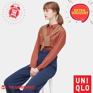(Extra Discount) The-Fahrenheit Ichika Uniqlo Women Blouse Rayon Long Sleeve-Brown