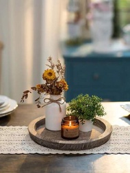 一組蠟燭托盤架：圓形木質裝飾蠟燭托盤小型農舍餐桌中心裝飾品質樸木質茶蠟燭柱托盤適用於聖誕節婚禮萬聖節家居裝飾