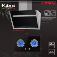 Rubine Slanted Hood ASPIRA-90SS + Built-in Hob Gas Stove Hob Tempered Glass 2 Burner - RCH-ASPIRA-90